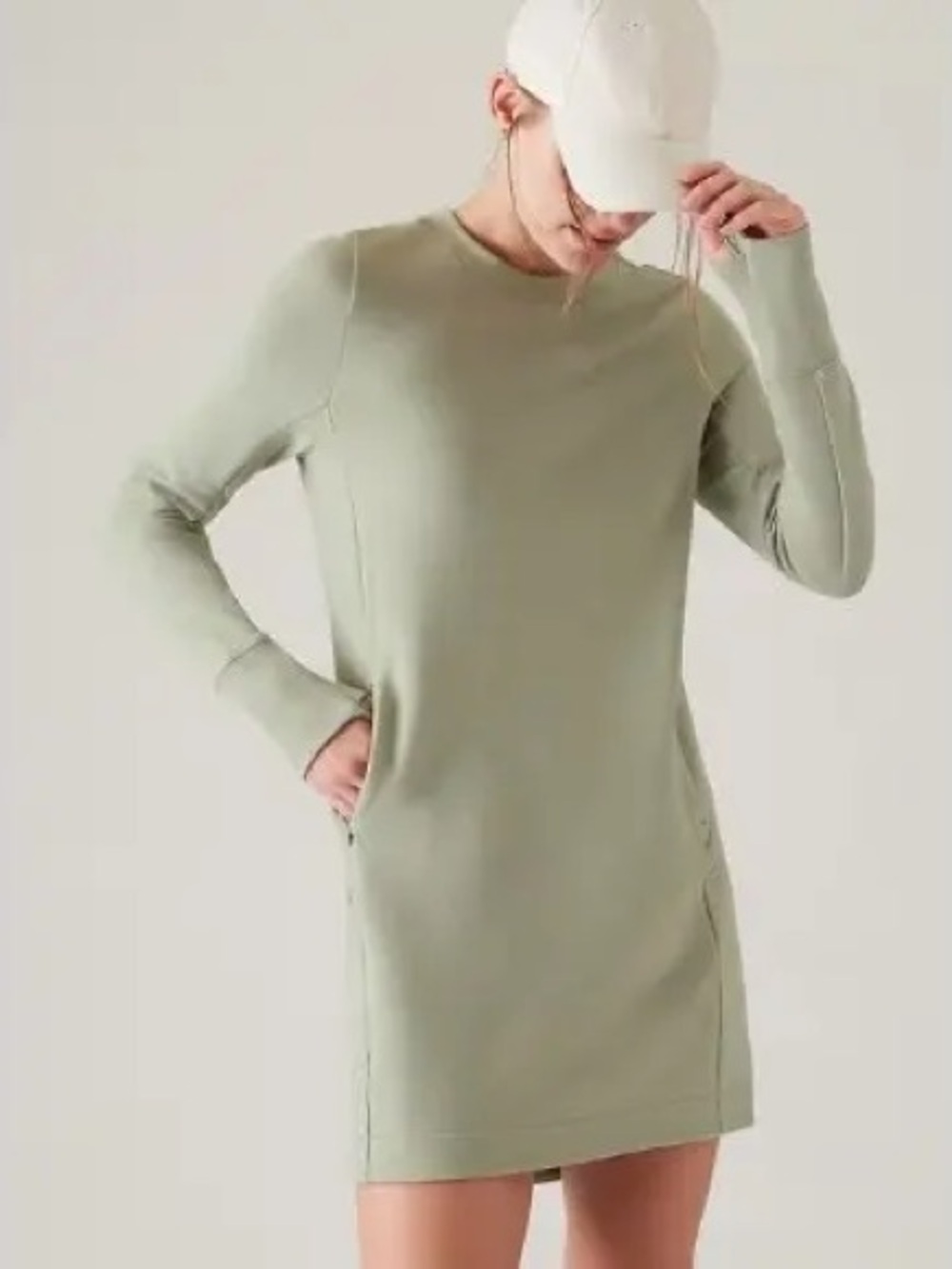 Athleta Coaster Luxe oversized sweatshirt Dress in Sage Green